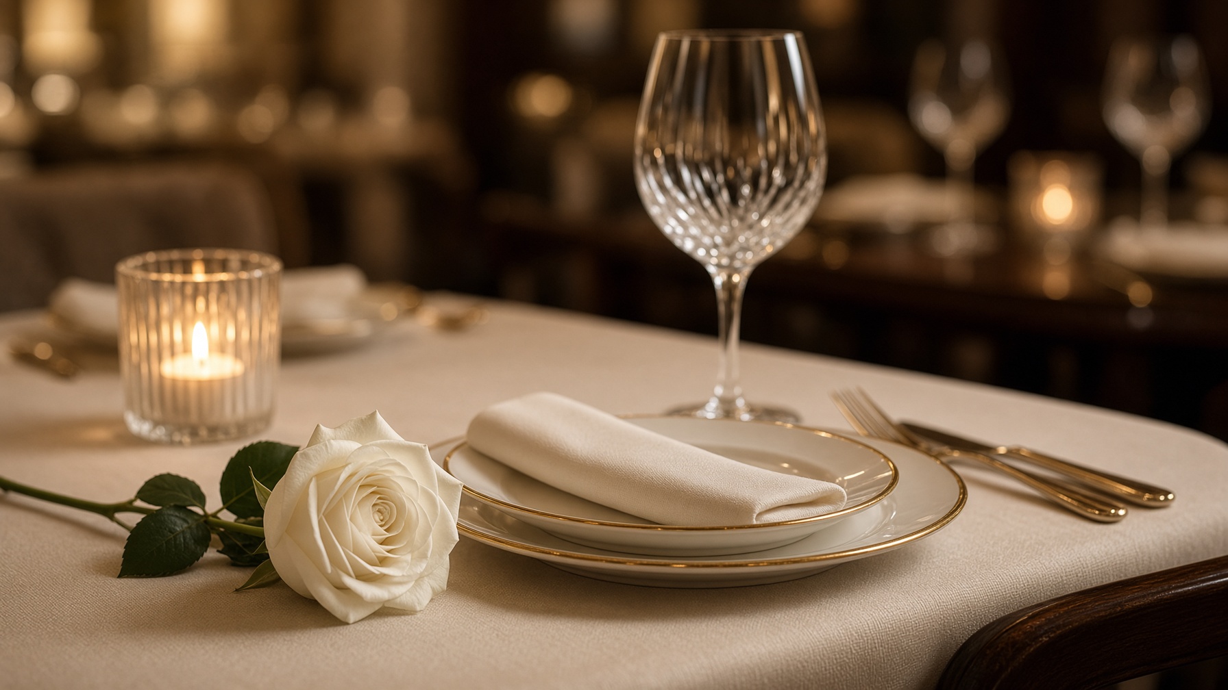 Table setting with candlelight